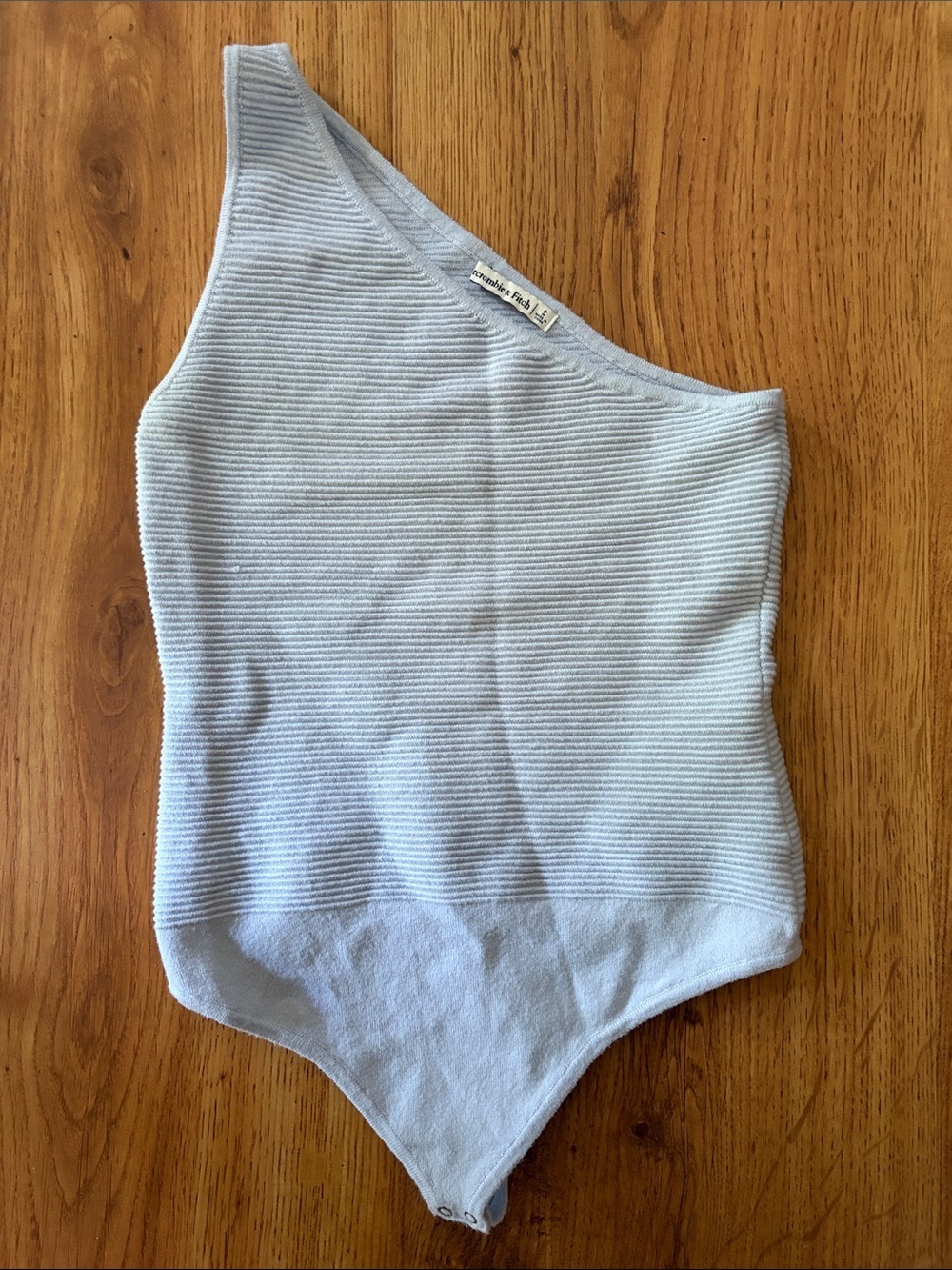 Abercrombie & Fitch One-Shoulder Light Blue Ribbed One-Piece Bodysuit - Size S - Picture 3 of 7